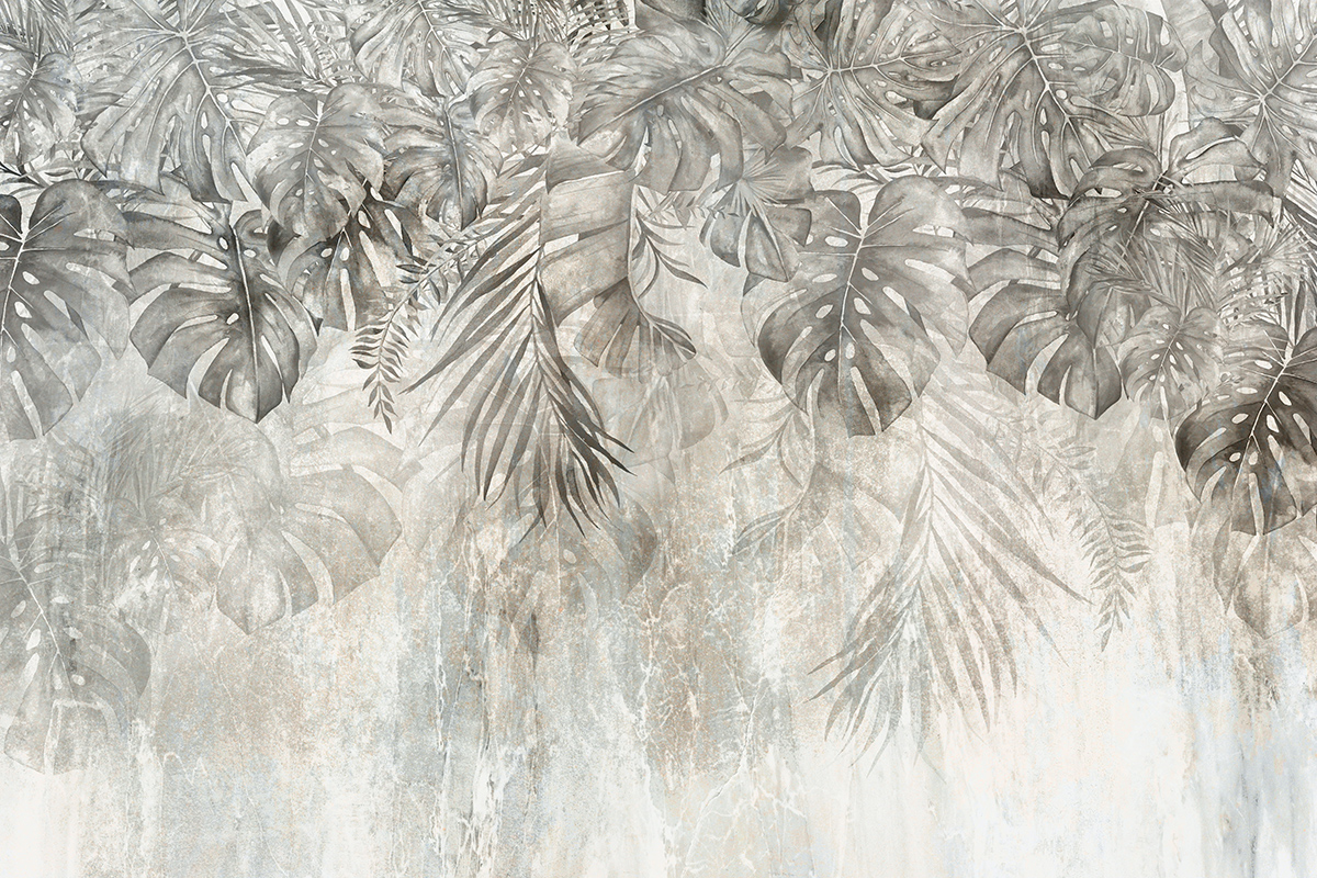 Tropical,Trees,And,Leaves,Wallpaper,Design,In,Foggy,Forest,-
