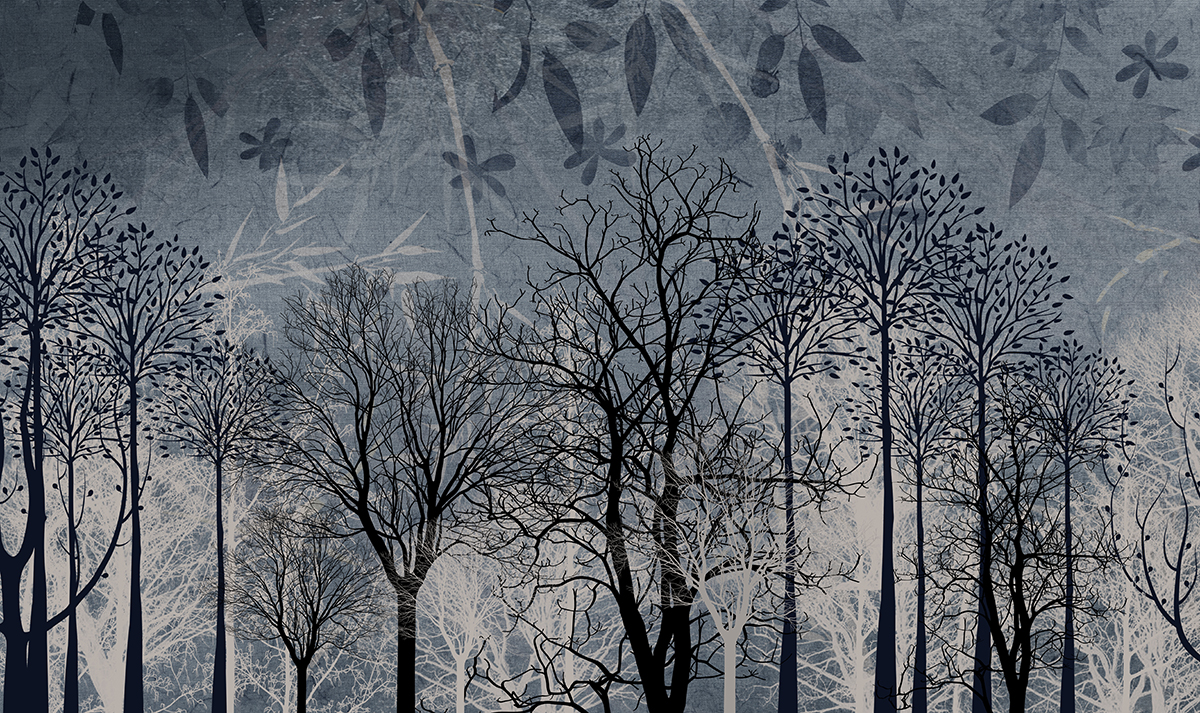 3d,Mural,Wallpaper.,Black,And,Ligh,Simple,Trees,In,Dark