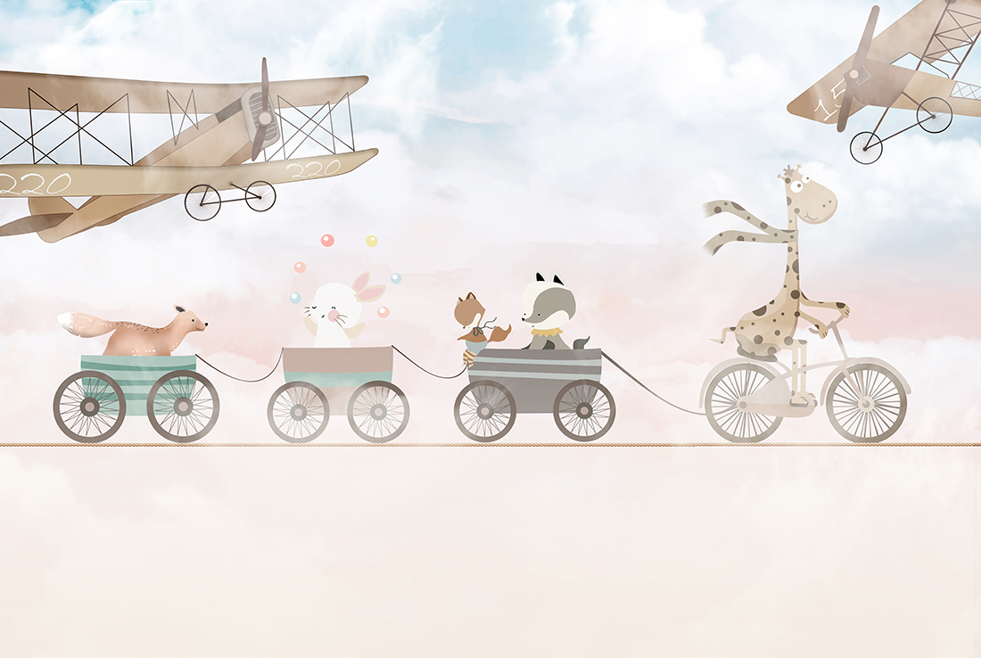Cute,Animals,Children's,Room,Wallpaper,Design,-,3d,Illustration