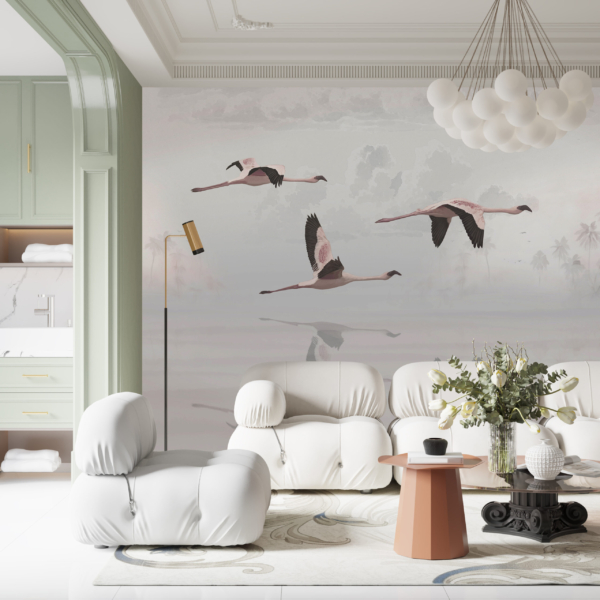 Fototapete Flamingos im Flug