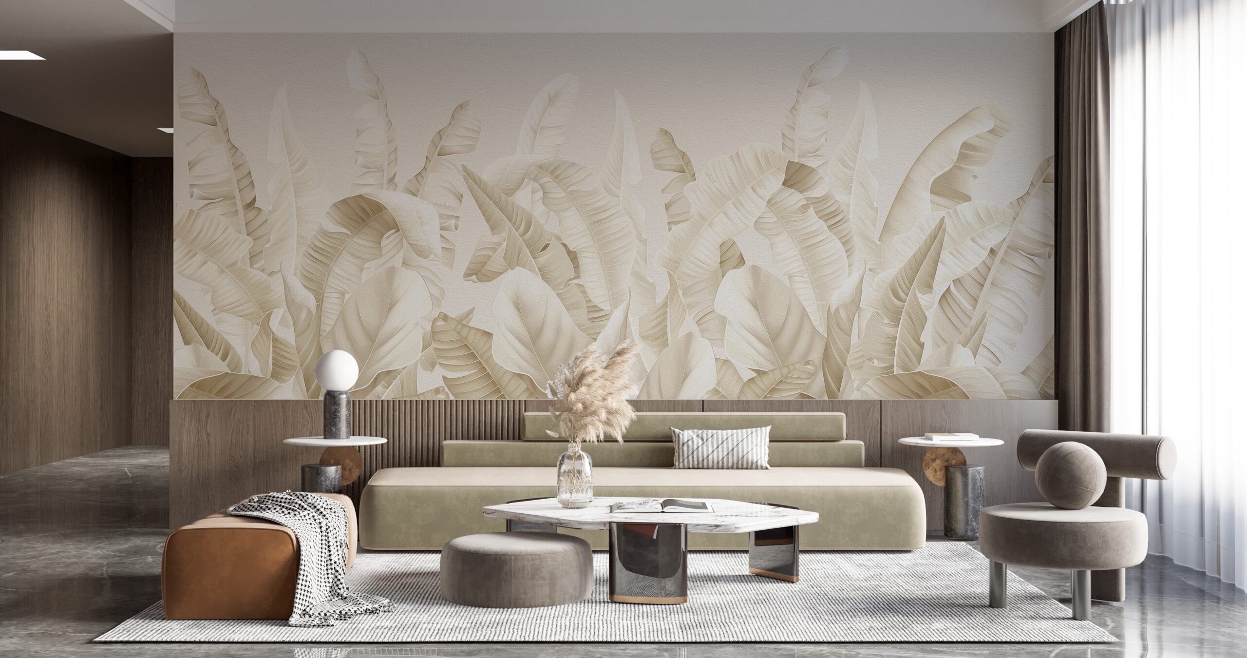Tapete Cream Leaf Forest