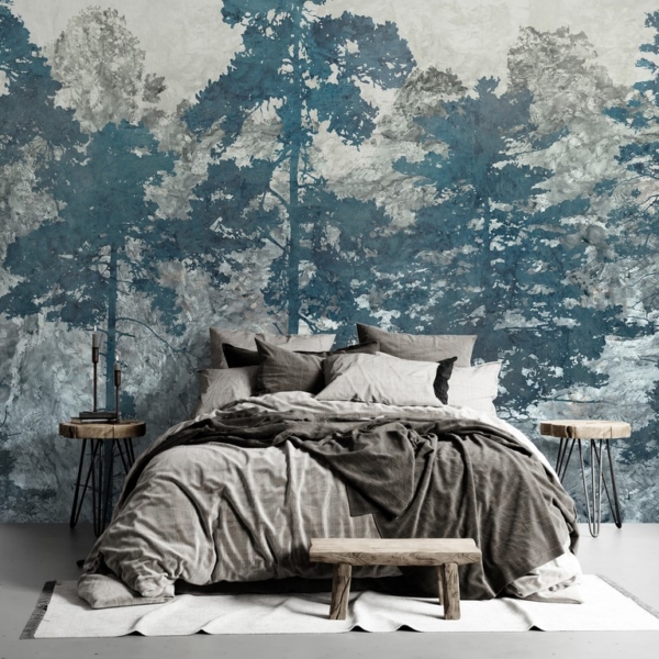 Blaue Waldtapete