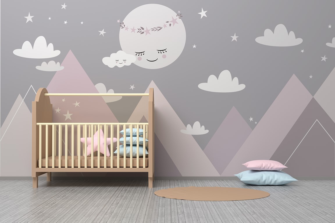 Fototapete Schlafender Mond in den Bergen für Kinder