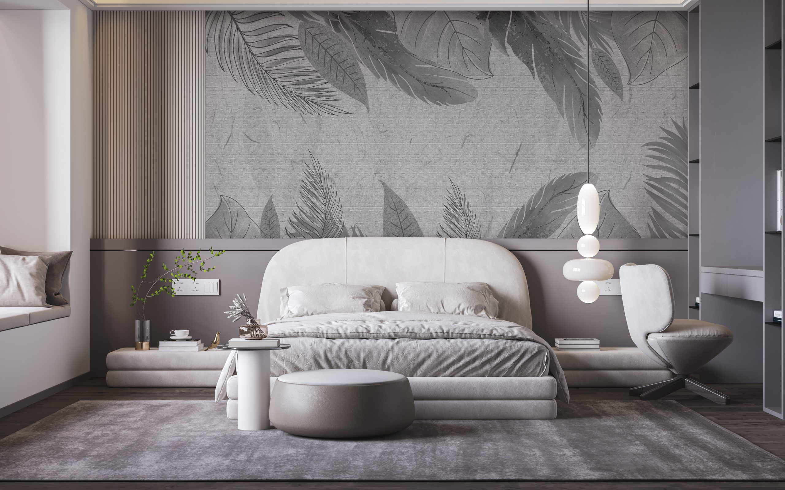 Fototapete Grey Leaf Frame