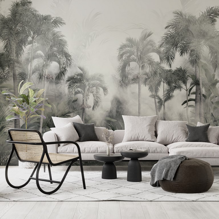 Wandmalerei Tropics in White Mist
