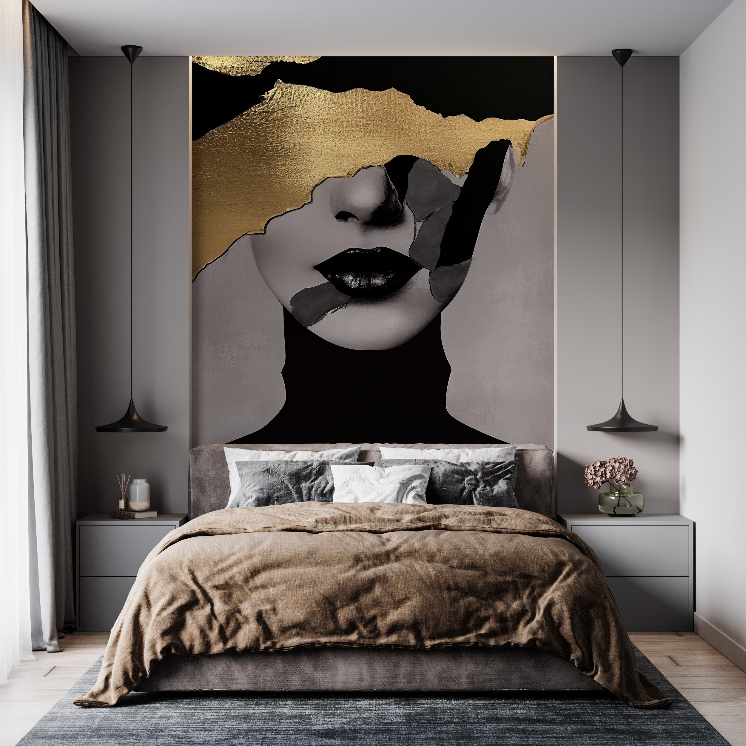 Wandmalerei mit Gold überzogen