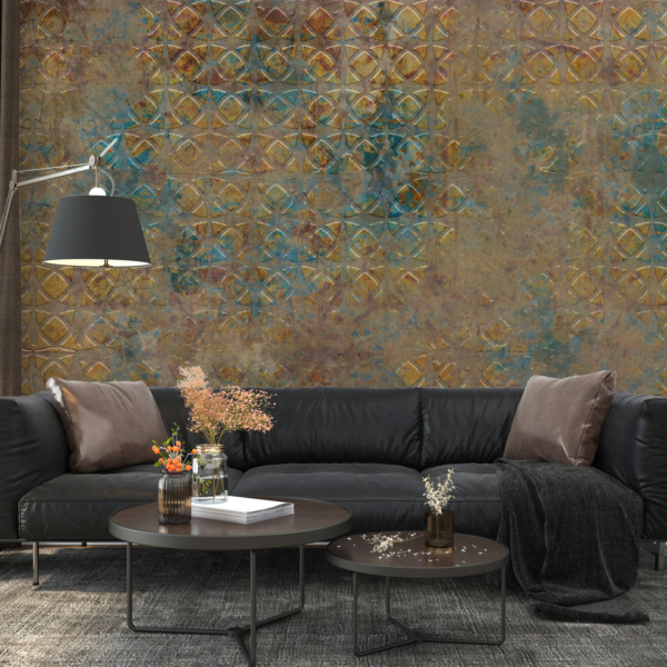 Wandmalerei Gelb und Blau Mosaik