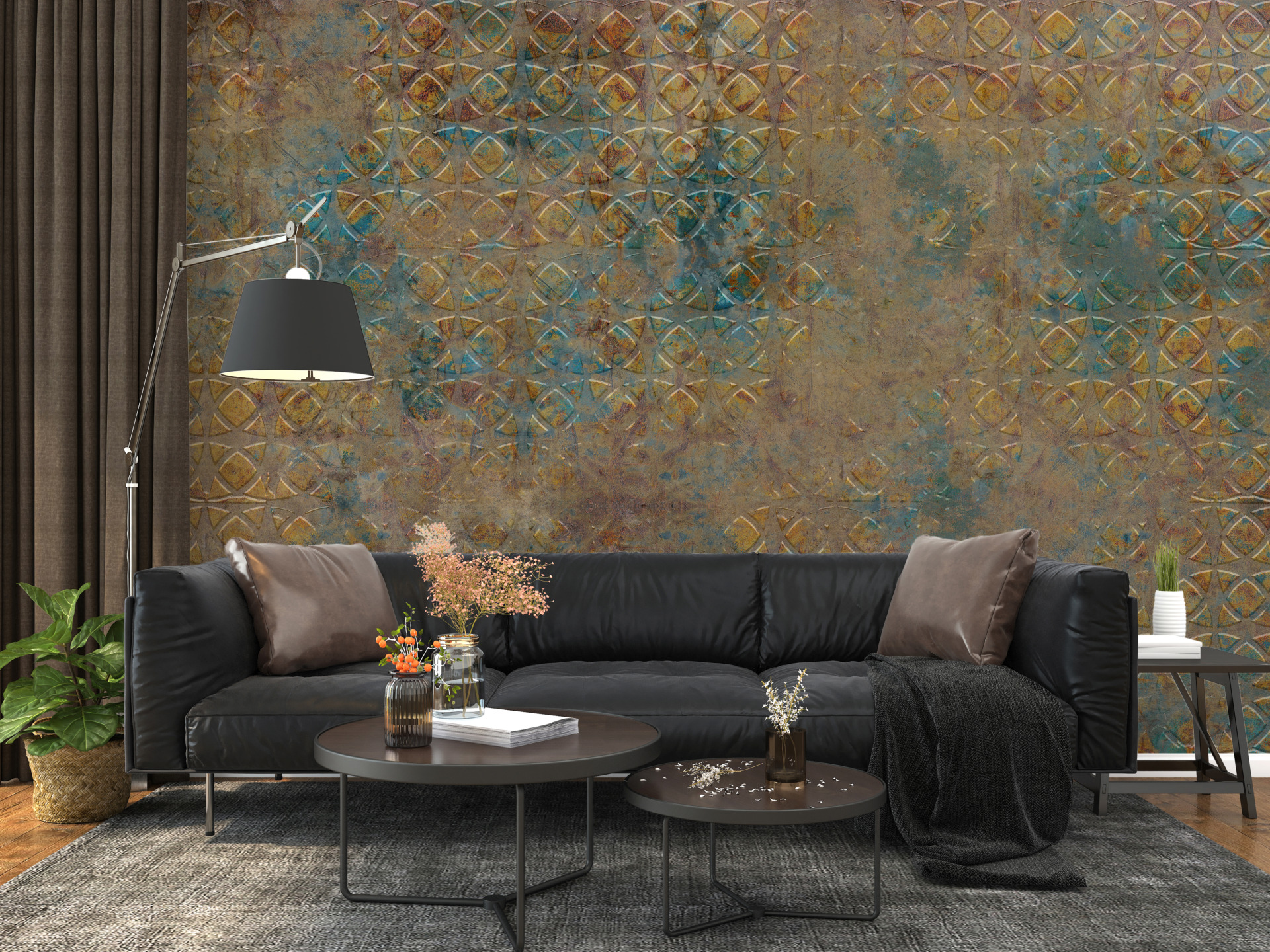 Wandmalerei Gelb und Blau Mosaik