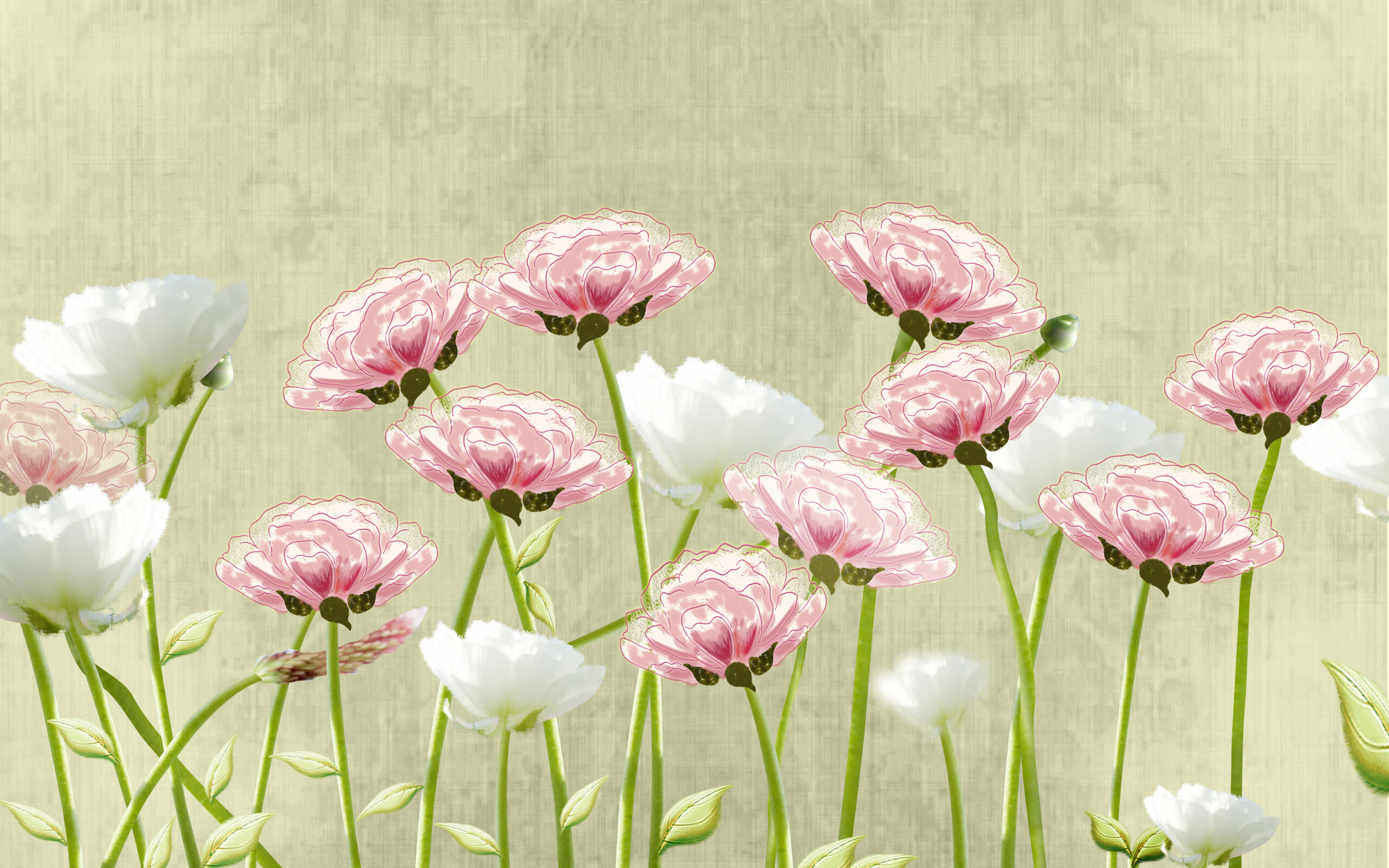 Baby,Pink,Flowers,And,White,Flower,Texture,Background,3d,Wallpaper