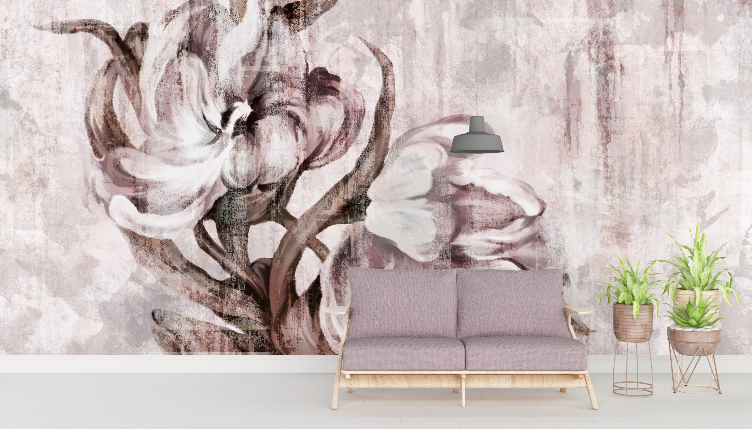 Tapete Blumen Grau Beige