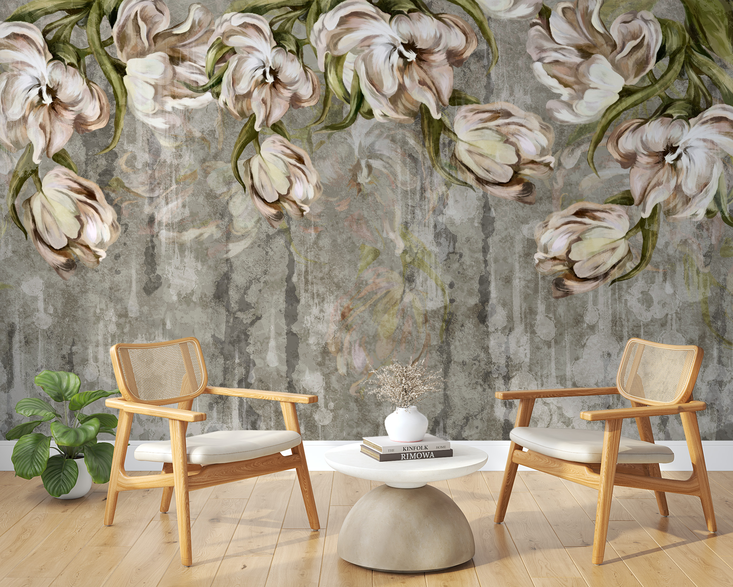 Tapete Hängende Blumen auf einem dunklen Hintergrund