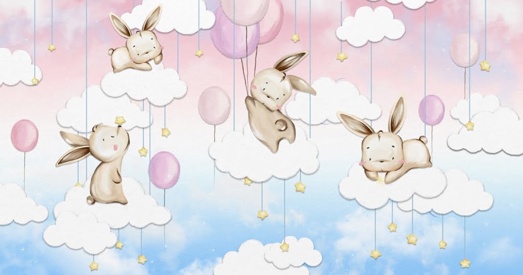 Hintergrundbild Kleine Häschen auf Wolken – Bild 3