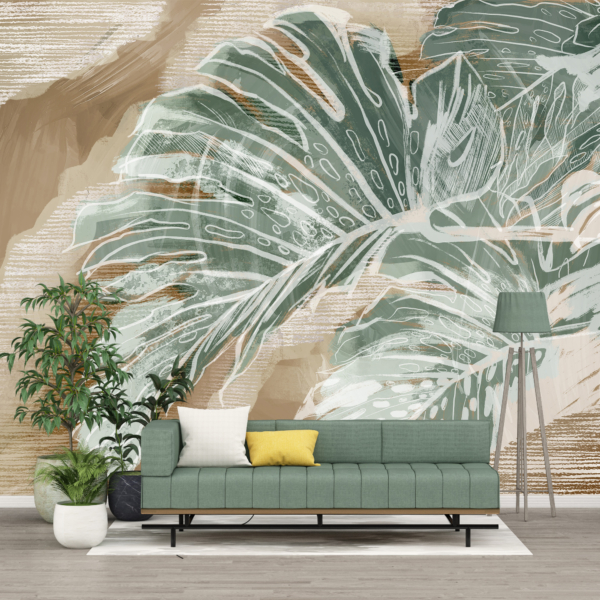 Fototapete Monstera Blatt in Beige