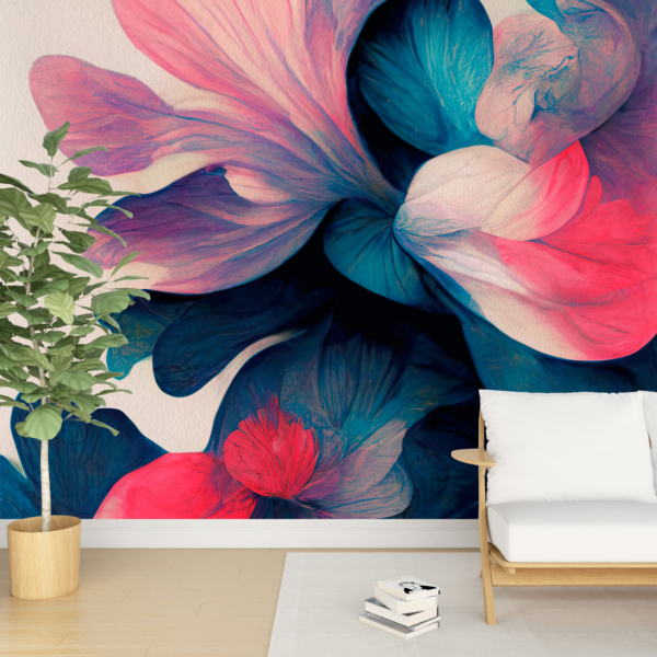 Fototapete Blumen in Rosa und Marineblau