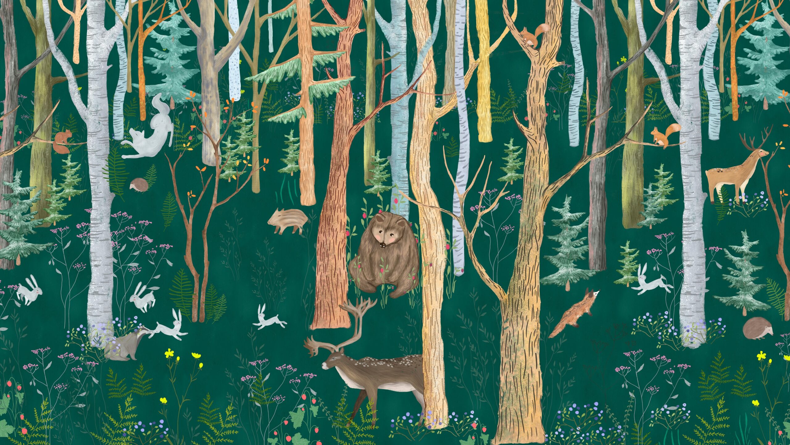 Beautiful,Green,Forest.,Fantasy,Forest.,Wall,Wallpaper,For,Children