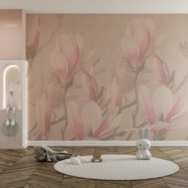 Fototapete Rosa Blumen in Beige