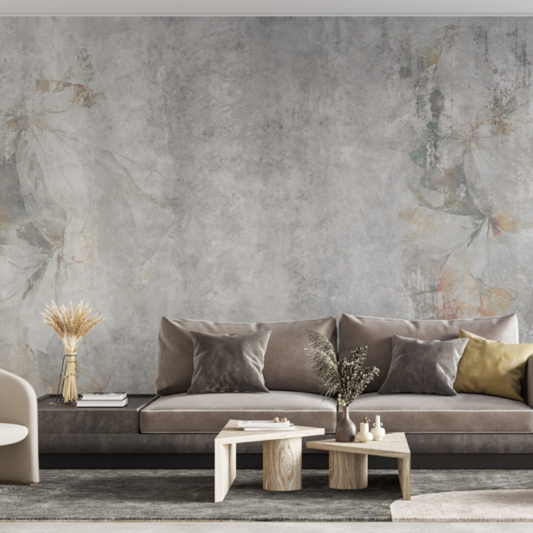 Tapete Grau mit floralen Elementen