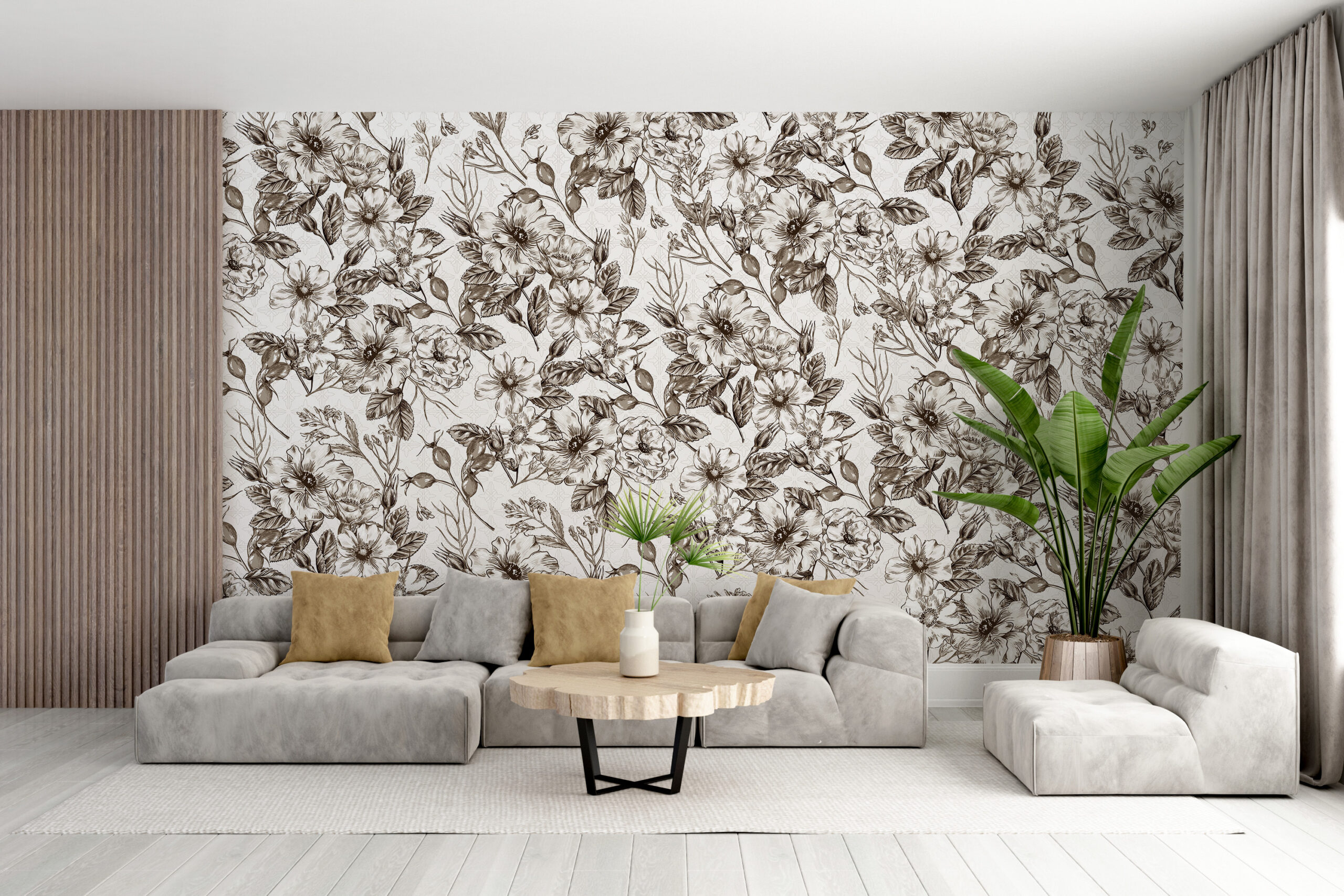 Fototapete Dunkle Blumen auf weißem Hintergrund