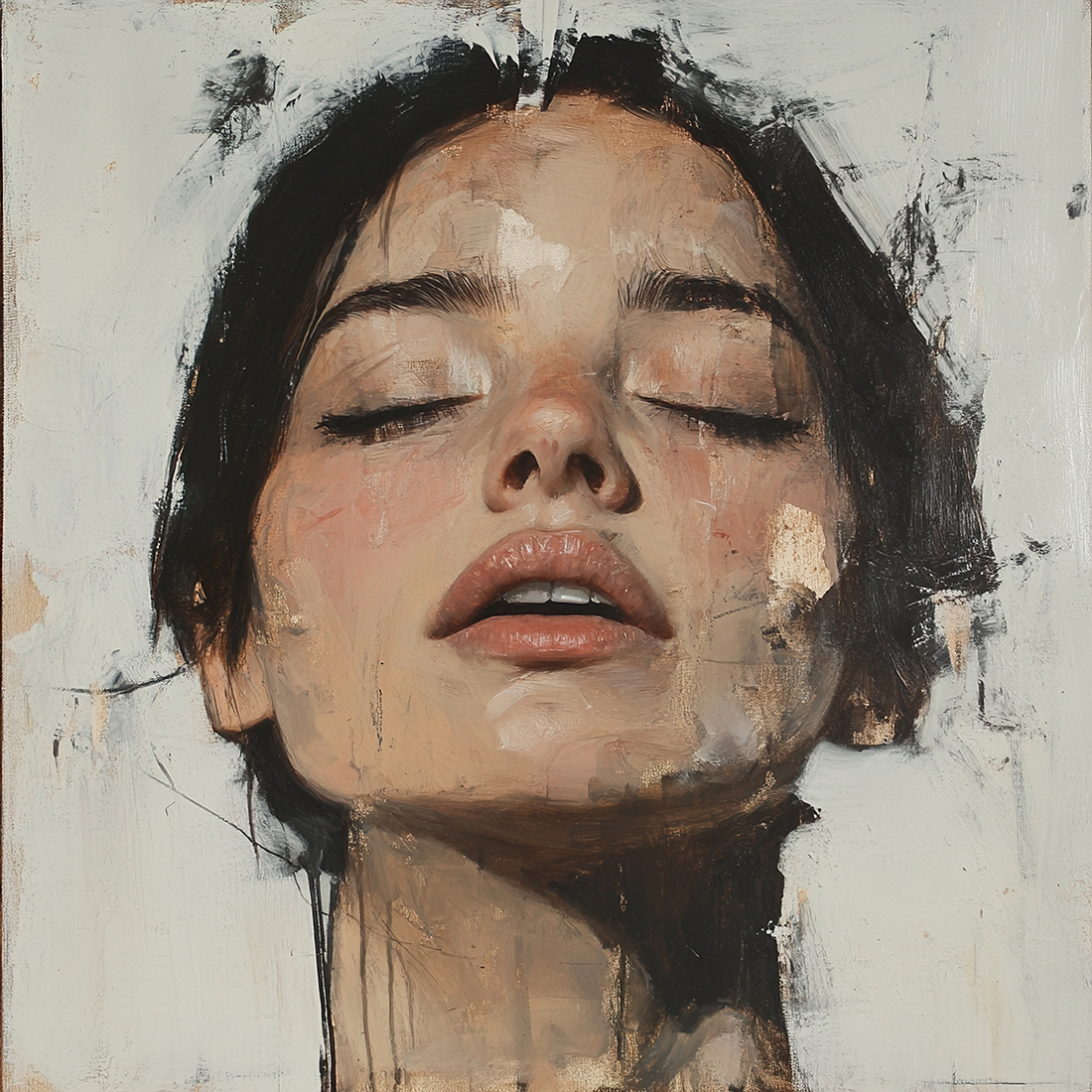 Serene Woman Portrait: Oil Painting on Canvas