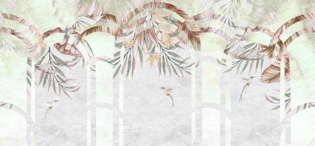 Illustration,Of,Wallpaper,Design,With,Tropic,Leaves,And,Flowers,On
