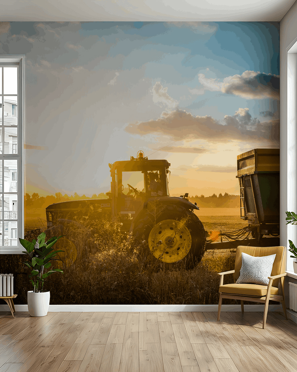 Fototapeten Traktor auf dem Feld