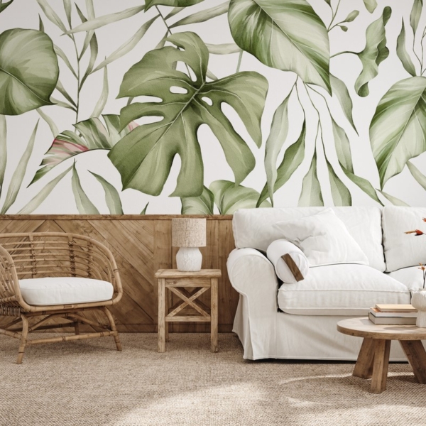 Fototapeten Zarte Monstera-Blätter