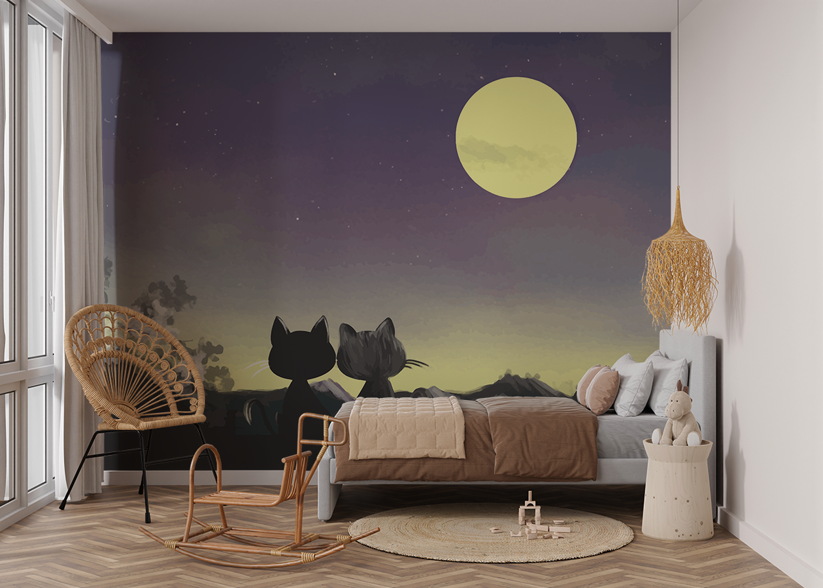 Fototapeten Katzen unter dem Mond