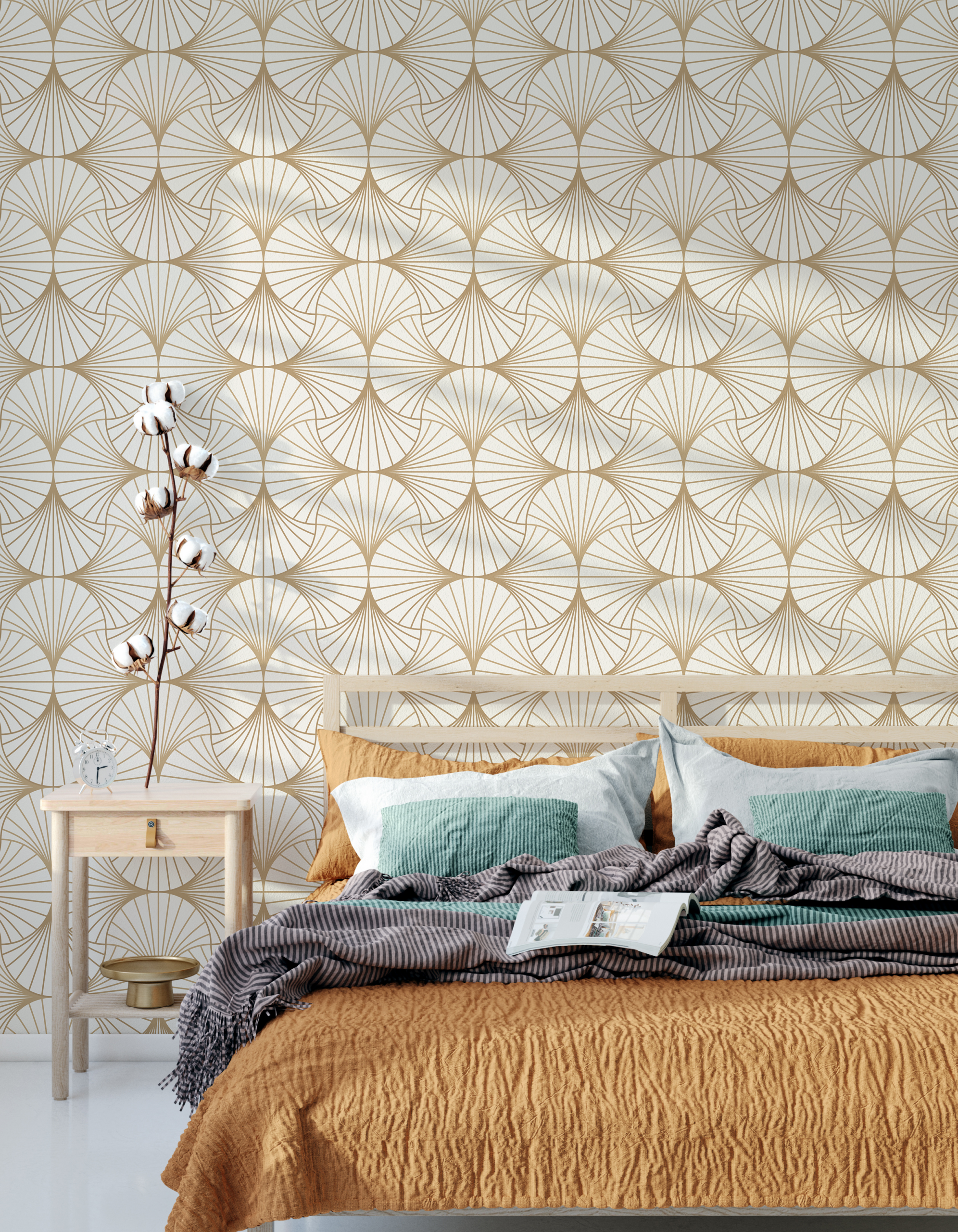 Fototapeten Goldfächer im Art-Deco-Stil