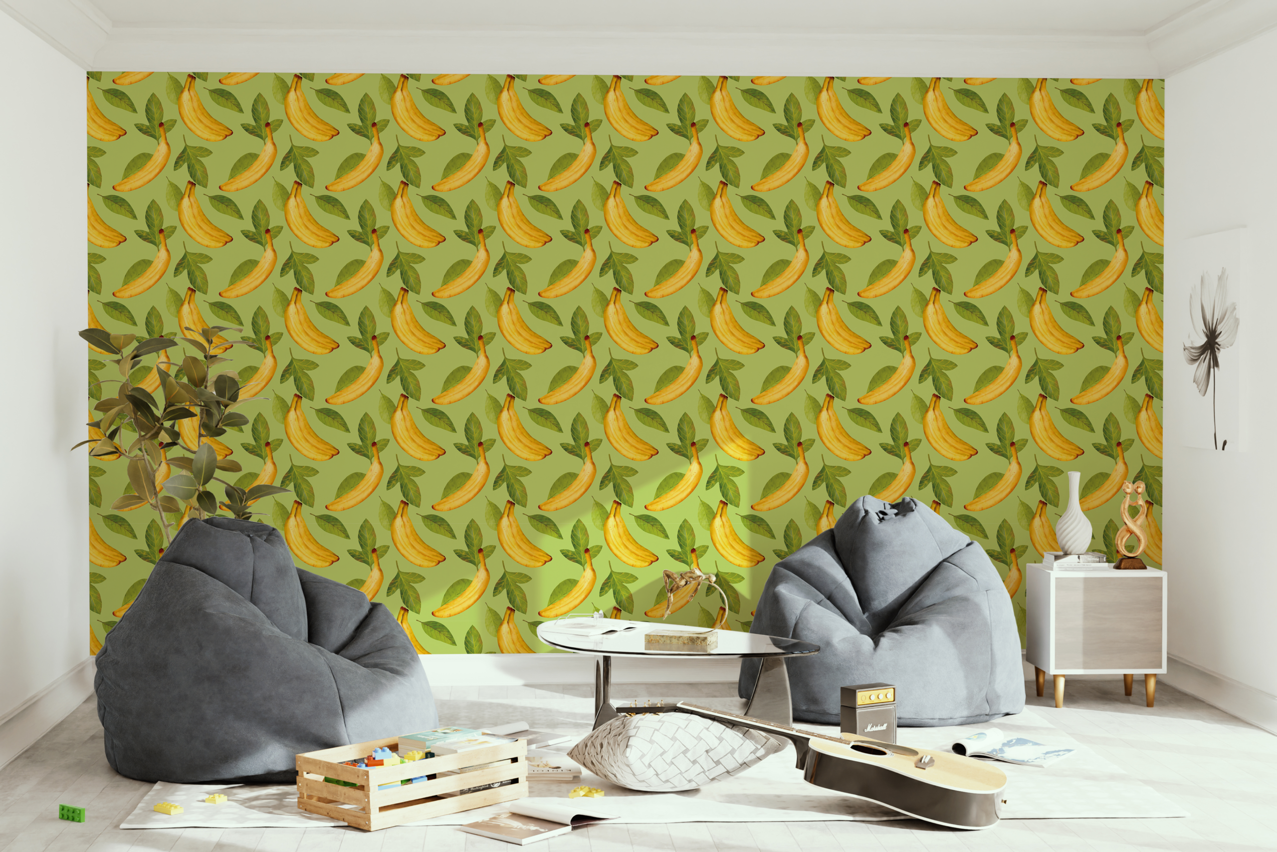 Fototapeten Bananen auf grünem Hintergrund